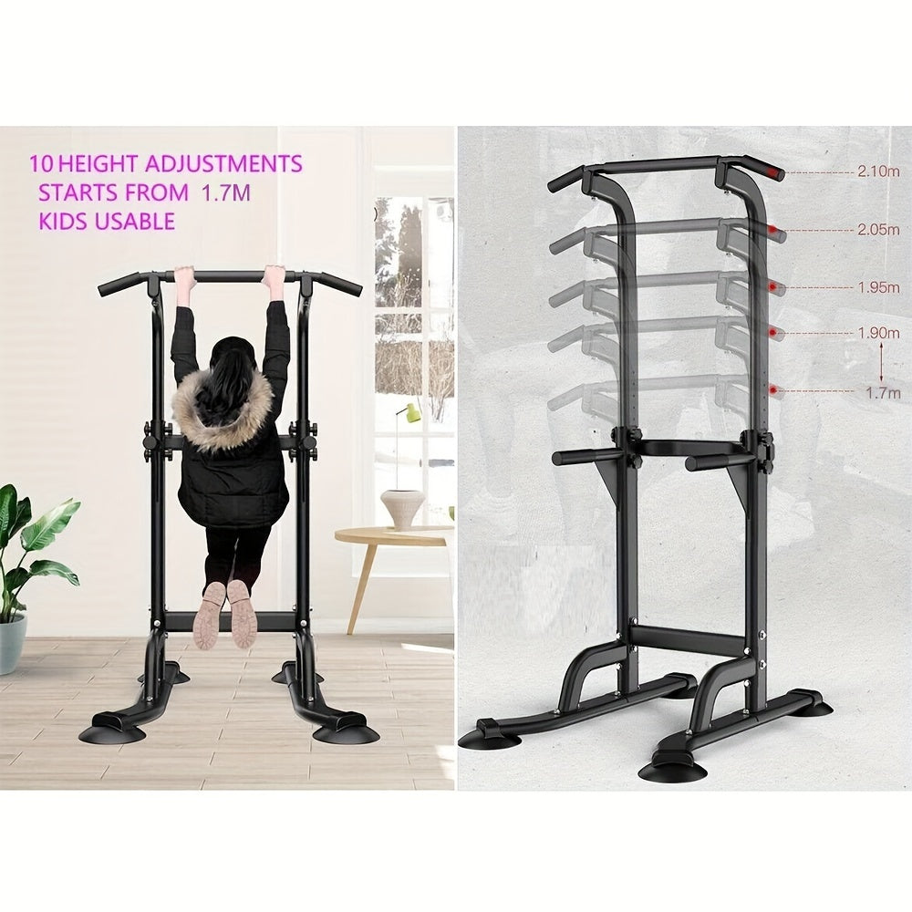 Foldable 10-Level Pull Up Tower – Pull Up Bar & Push Knee Raise Station(Black)