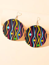 Stunning Woman's Wooden Bohemian Colourful Round Dangle Funky Statement Earrings