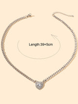 Textured Jewellery Silver Chain Full Rhinestone Heart Pendant Necklace Jewellery
