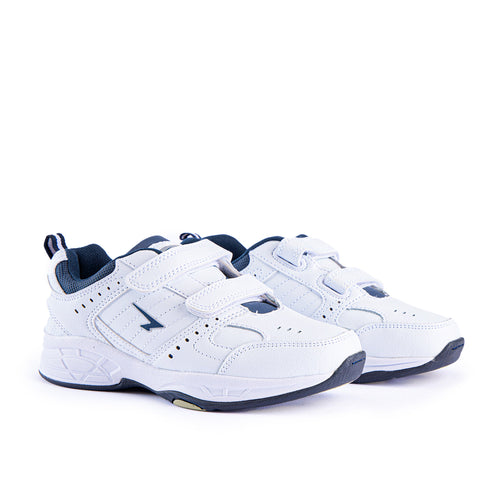Defy Senior Leather V Strap Cross Trainer  - White Navy
