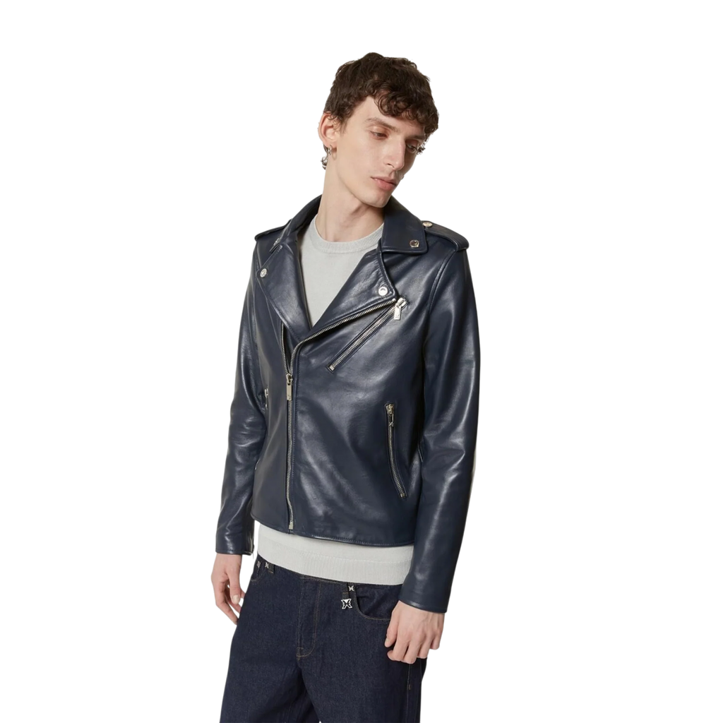 Men’s Dark Blue Biker Jacket-0