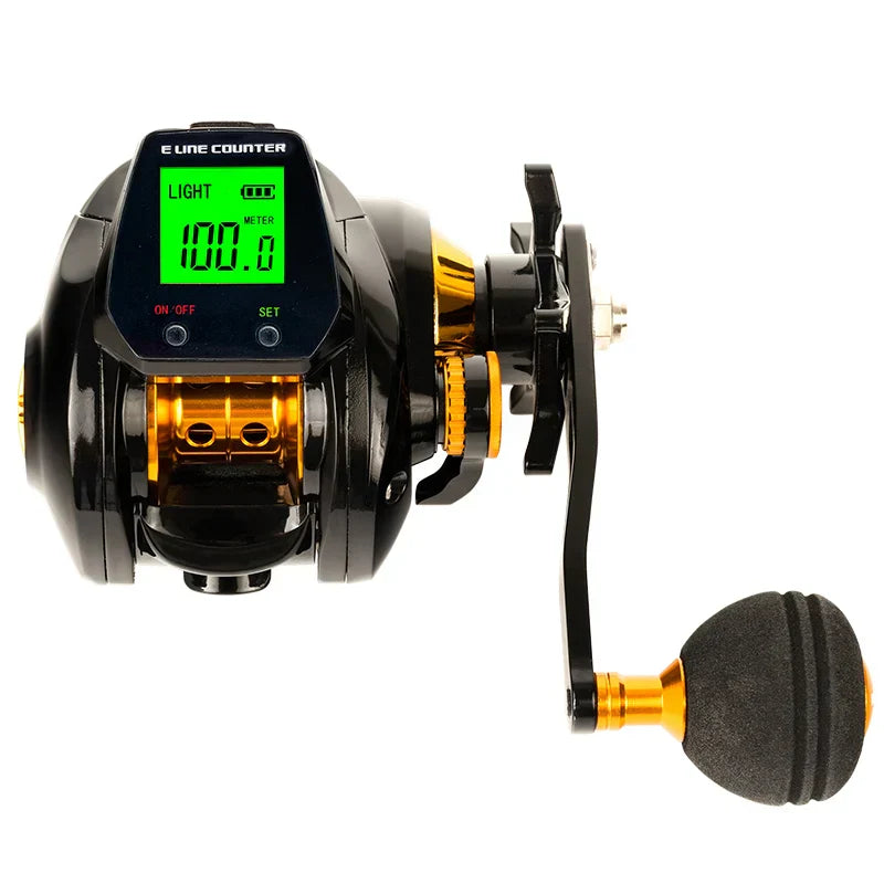 Electronic Baitcasting Reel 10kg Max Drag Alarm Counter Gold-0