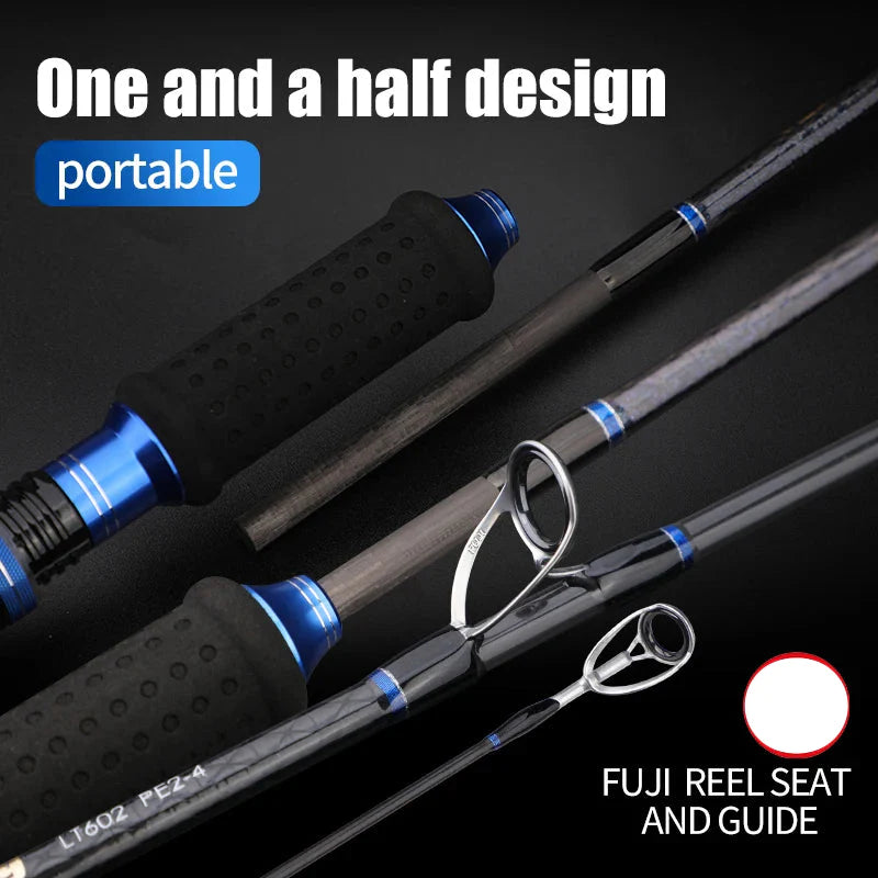 NNEOBA 1.8M 2-Section Fast Jigging Rod Carbon Fiber Saltwater Rod Black-1