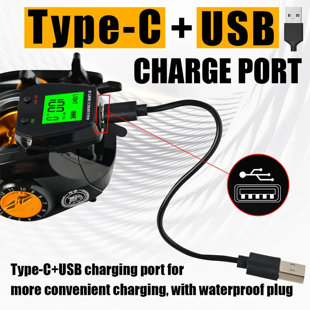 Electronic Baitcasting Reel 10kg Max Drag Alarm Counter Gold-1