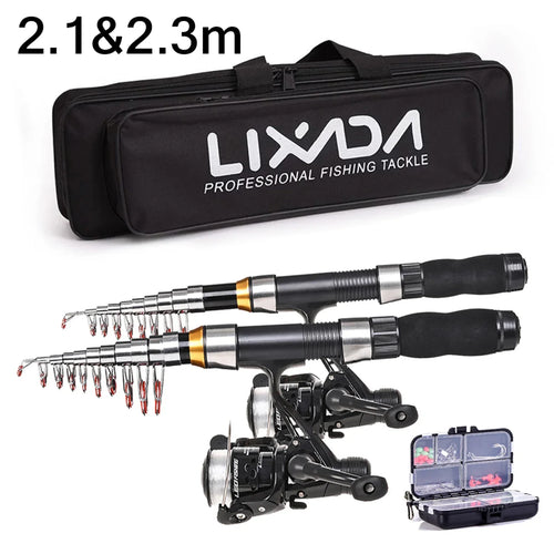 2.1m / 2.3m Telescopic Fishing Rod & Reel Combo Full Kit Black-1