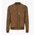 Men’s Brown Suede Real Leather Bomber Jacket-0
