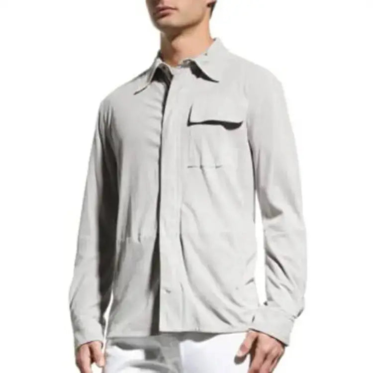 Mens White Suede Leather Shirt