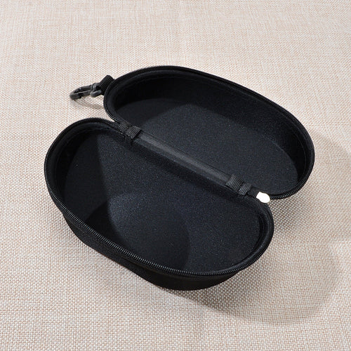 A Hard Sunglasses Case with Lock Clasp and Zipper Closure